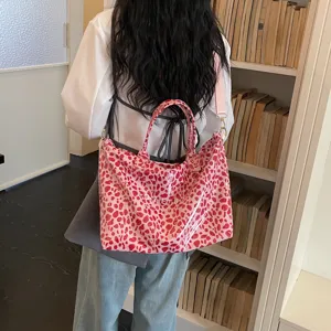 Borsa shopper casual con stampa leopardata rosa e tracolla, grande bella borsa da donna.