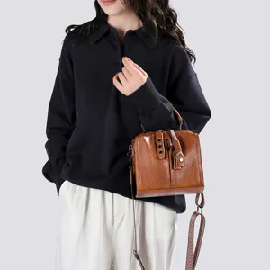 Sac à main bandoulière en cuir marron vintage pour femme, petit sac carré décontracté.