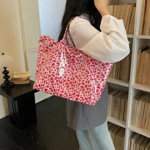 Borsa shopper trasparente con stampa leopardata rosa, grande borsa a spalla da donna.