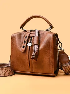 Sac à Bandoulière Petit Carré en Cuir PU Vintage pour Femmes Surpiqûres Classiques Couleur Unie Sac à Main Porté Épaule Avec Poignée Supérieure Casual Sac Quotidien