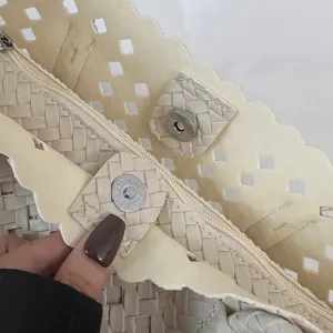 Woven tote bag detail beige leather shoulder bag summer casual daily commuting purse