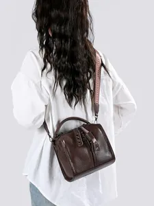 Sac à bandoulière vintage marron pour femme, petit sac à main rétro carré décontracté.