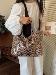 Borsa tote con stampa leopardo retrò borsa a tracolla casual grande capacità moda
