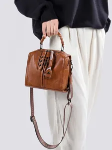 Sac à main vintage en cuir marron avec bandoulière pour femme style décontracté