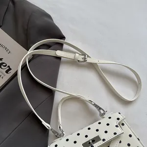 White polka dot shoulder bag women stylish top handle crossbody bag elegant retro design