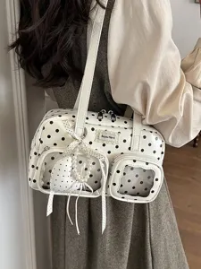 Fashion women polka dot bowling bag Korean style shoulder bag with clear pockets