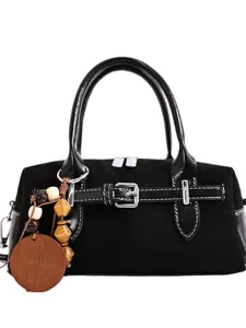 Schwarze Boston Handtasche Vintage Casual Kissen Tasche Umhängetasche für Damen Top