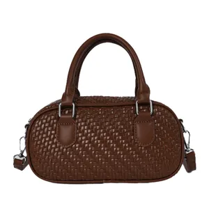 Trendy brown woven texture women's shoulder crossbody handbag casual chic daily bag