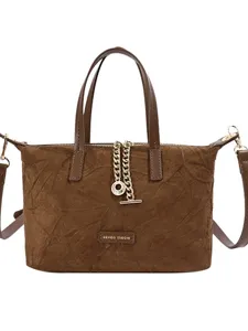 Minimalist brown suede handbag for women, retro solid color cross-body tote bag new.