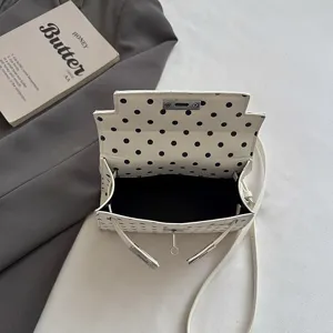 Polka dot women crossbody bag Kelly style white handbag chic shoulder bag detail view