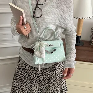 Light green polka dot women Kelly handbag chic commuting single shoulder crossbody bag summer