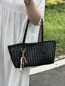 Woven Tote Bag Women Summer Fashion Large Capacity Casual Shoulder Bag Chic Designer Purse
