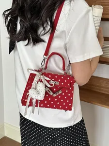 Red polka dot women's crossbody bag stylish top handle shoulder bag cute pendant daily use
