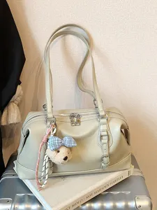 Retro Large Capacity PU Leather Shoulder Bag Women Casual Commuter Underarm Bag Fashion Solid Color Handbag