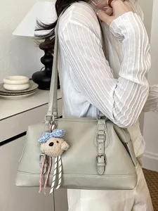 Vintage large capacity shoulder underarm bag for women, minimalist PU leather commuting handbag.