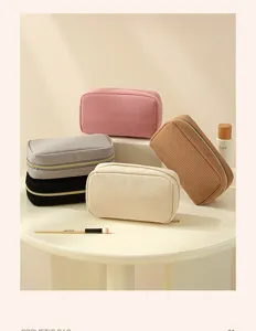 Corduroy cosmetic bag portable travel makeup storage pouch large capacity organizer women.