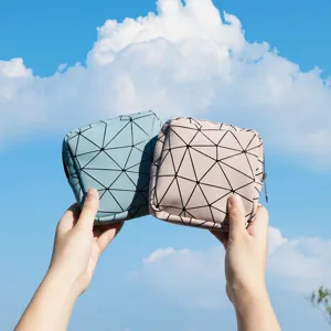 Portable Mini PU Sanitary Napkin Pouch Geometric Patchwork Zipper Storage Bag Makeup Coin Purse For Women Girls