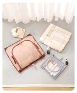 Breathable mesh travel storage bag set, portable foldable clothes organizer for luggage.