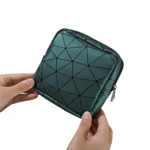 Mini PU geometric sanitary napkin storage bag portable cosmetic pouch for women girls