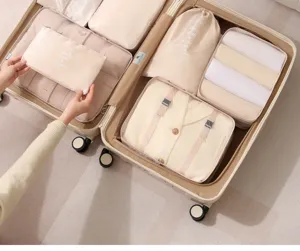Travel packing cubes set luggage organizer bags for clothes shoes cosmetics beige lightweight