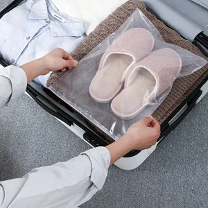 Transparent travel shoe storage bag, dustproof sealable organizer for suitcase luggage.