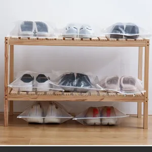 Clear transparent shoe storage bags with zipper dustproof design for travel and home use.