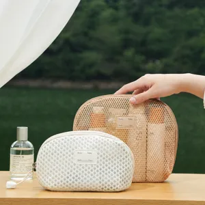 Portable mesh cosmetic bag travel makeup storage pouch large capacity minimalist wash bag