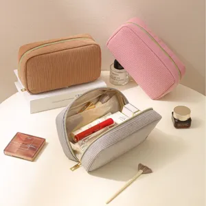Minimalist corduroy makeup bag large capacity portable travel cosmetic organizer pouch for women