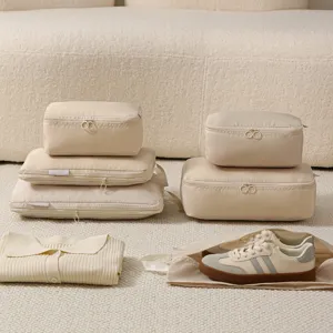 Reis compressie inpakblokjes set beige koffer organizer tassen voor kleding reizen