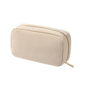 Minimalist corduroy cosmetic bag large capacity portable travel makeup storage pouch for women