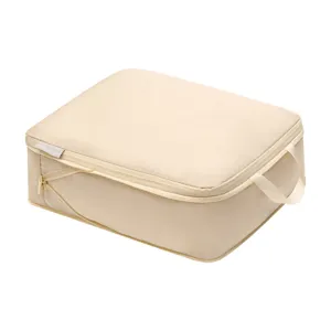 Beige reizen compressie verpakking kubus grote capaciteit koffer organizer tas