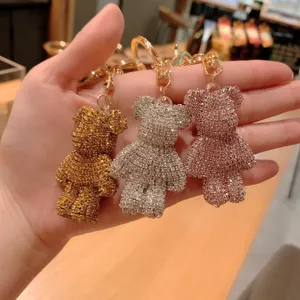 Portachiavi con orsetto di strass, ciondolo metallico brillante per borse da donna.