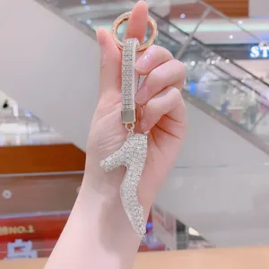 Llavero de tacón alto con diamantes de imitación cristal brillante bolso llavero de auto