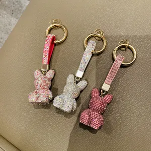 Bling rhinestone bunny rabbit keychain stylish metal key ring for women bags car accessories