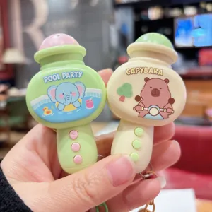 Mini cartoon microphone keychain cute recorder pendant bag charm gift for kids friends.