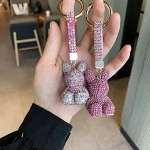 Sparkling rhinestone bunny keychain cute crystal animal bag pendant key ring gifts
