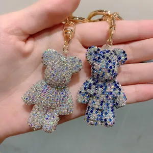 Portachiavi con orsetto in strass scintillante, squisito anello e ciondolo per borsa.
