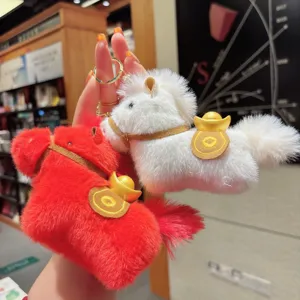 Plüschpferd Schlüsselanhänger süßer Taschenanhänger Paare Plüschtier Glücksmaskottchen Ornament.