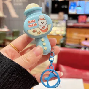 Cute cartoon mini microphone keychain with cute bear design, perfect bag pendant gift.