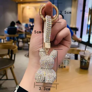 Bling Crystal Rhinestone Bunny Rabbit Keychain Cute Glitter Car Key Ring Women Bag Pendant