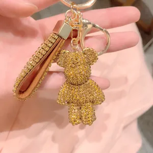 Portachiavi con orsetto in strass scintillante, ciondolo in metallo dorato per borse e chiavi auto.