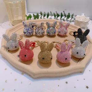 Porte-clés lapin en strass brillant, charm de sac mignon en cristal, anneau en métal.