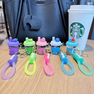 Portachiavi carini tazza tè sabbia movibile acrilico con cinturino silicone, ciondoli borsa colorati.