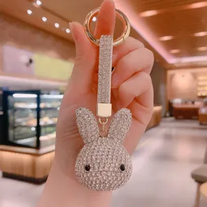 Porte-clés lapin en strass brillant, mignon pendentif de lapin en cristal pour clés et sacs cadeau.