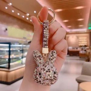 Porte-clés lapin en strass mignon pour femmes, anneau de clé lapin en cristal scintillant.