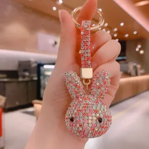 Porte-clés lapin en strass étincelant élégant anneau de clé de voiture pendentif pour femme