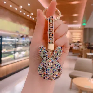 Porte-clés lapin en strass étincelant cristal mignon lapin sac charme pour clés auto