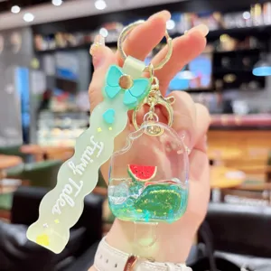 Cute quicksand watermelon keychain acrylic pendant bag charm aesthetic key ring gift accessory for girls