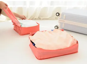 Travel storage bag set pink packing cubes luggage organizer for clothes and underwear.