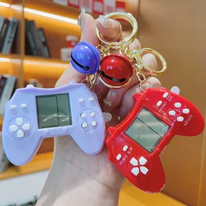 Creative Retro Mini Tetris Handheld Game Console Keychain Pendant Colorful Plastic Video Game Controller Keyring With Metal Bell Novelty Fidget Stress Relief Bag Hanging Ornament Accessories For Friends Gift